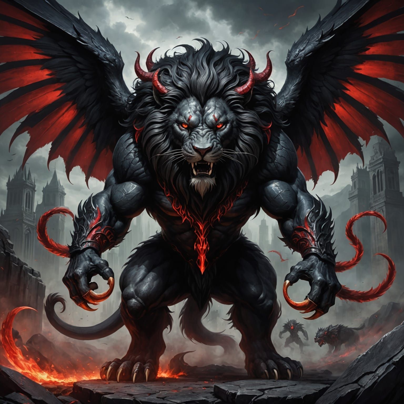 Noble Were-Lion Demon with Flaming Sword