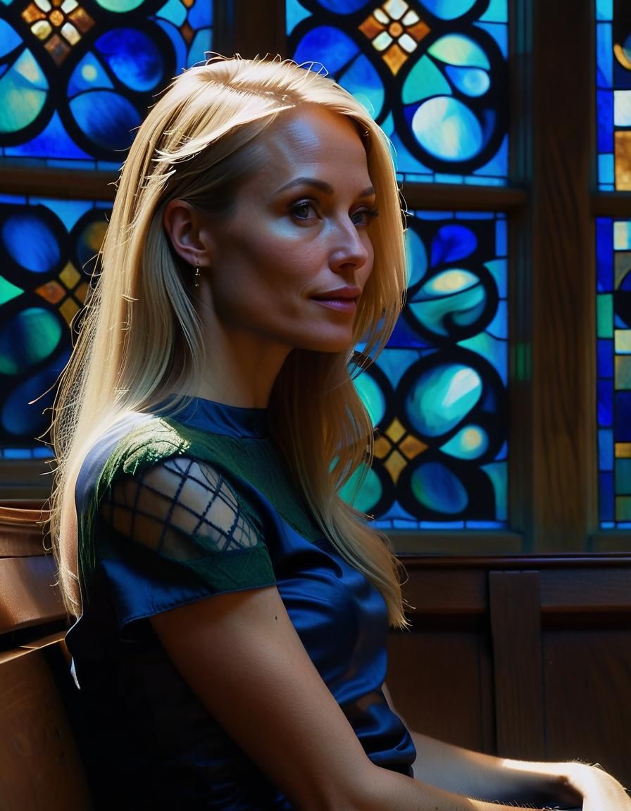 Renaissance Woman in Chapel: Chiaroscuro Oil Painting