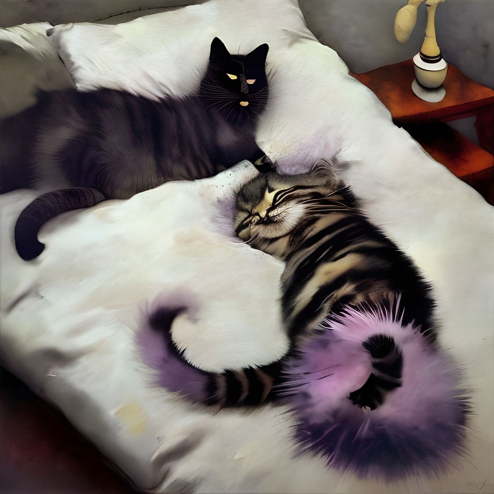 Cat Disturbance: Hyperrealistic Mixed Media Painting