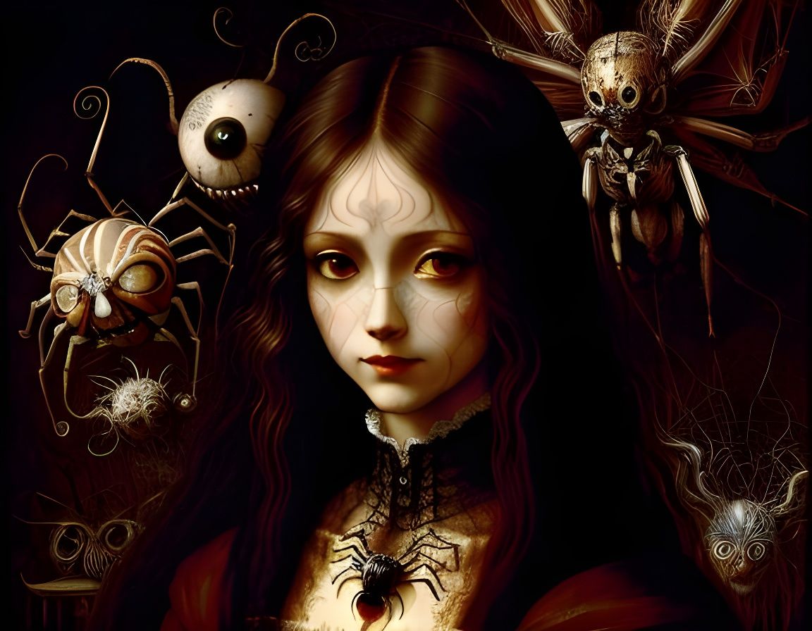 Surreal Spider in Renaissance Anatomical Sketch Style