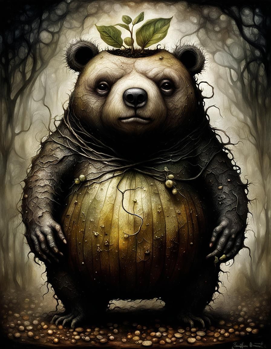 Demonic Robotic Bear in Volcanic Hyperspace Portrait