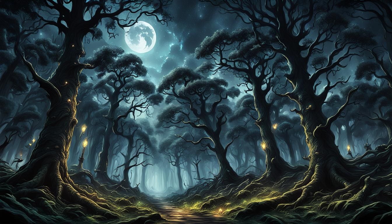 Dark Magical Woods at Night in 4K