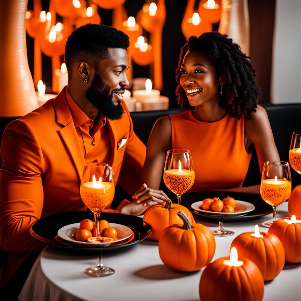 Adorable Couple's Orange-Themed Candlelit Dinner