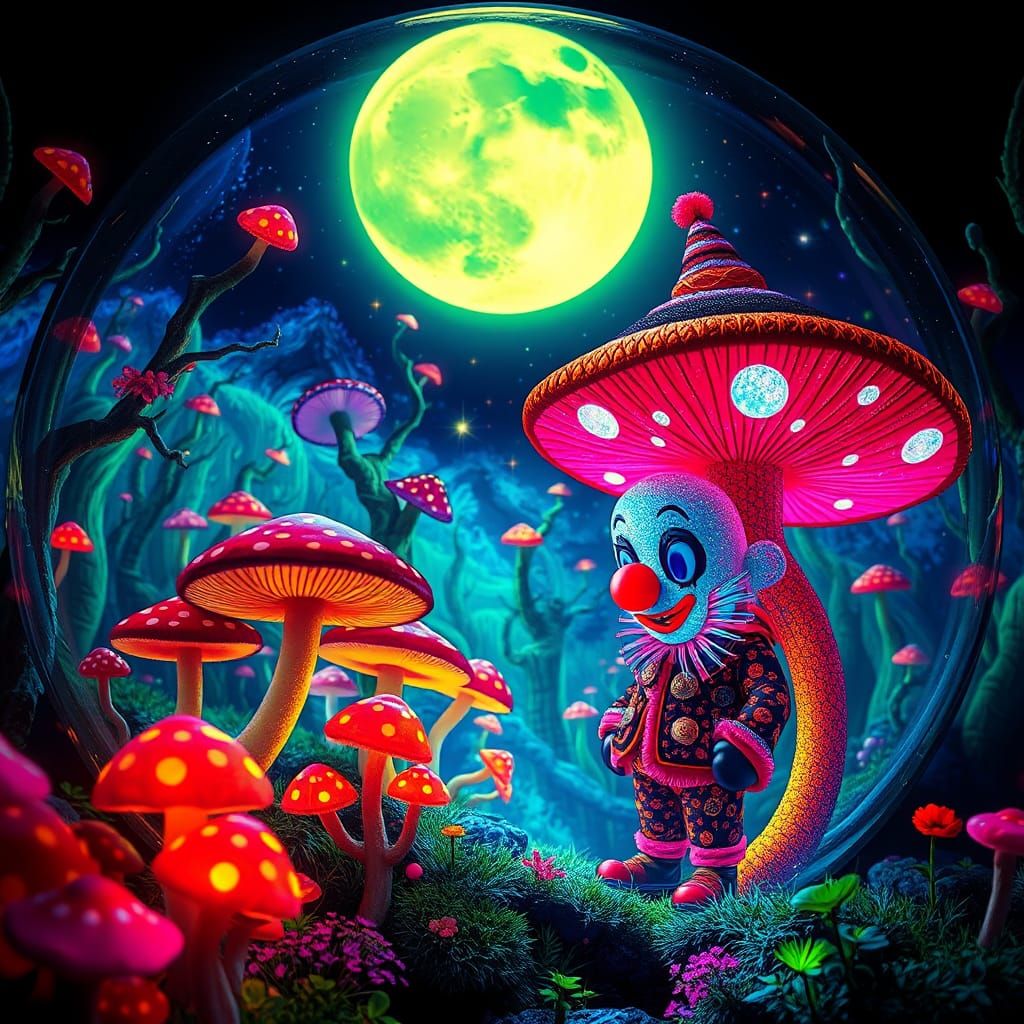 Fluorescent Mushroom Forest Black Light Fantasy Mural