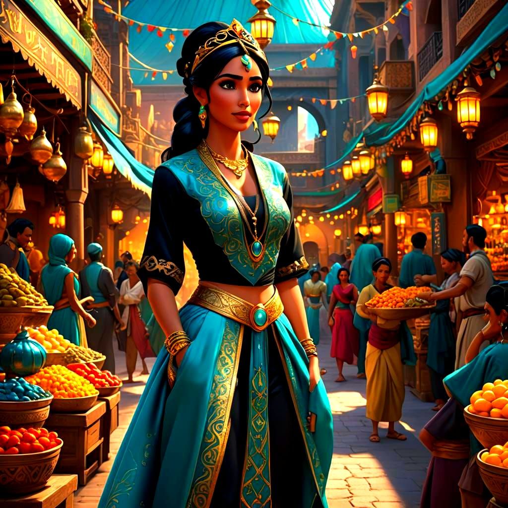 Princess Jasmine in Arabian Outfit: 3D Digital Art