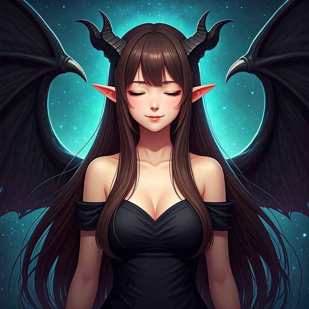 Anime-Inspired Goddess with Majestic Demon Wings