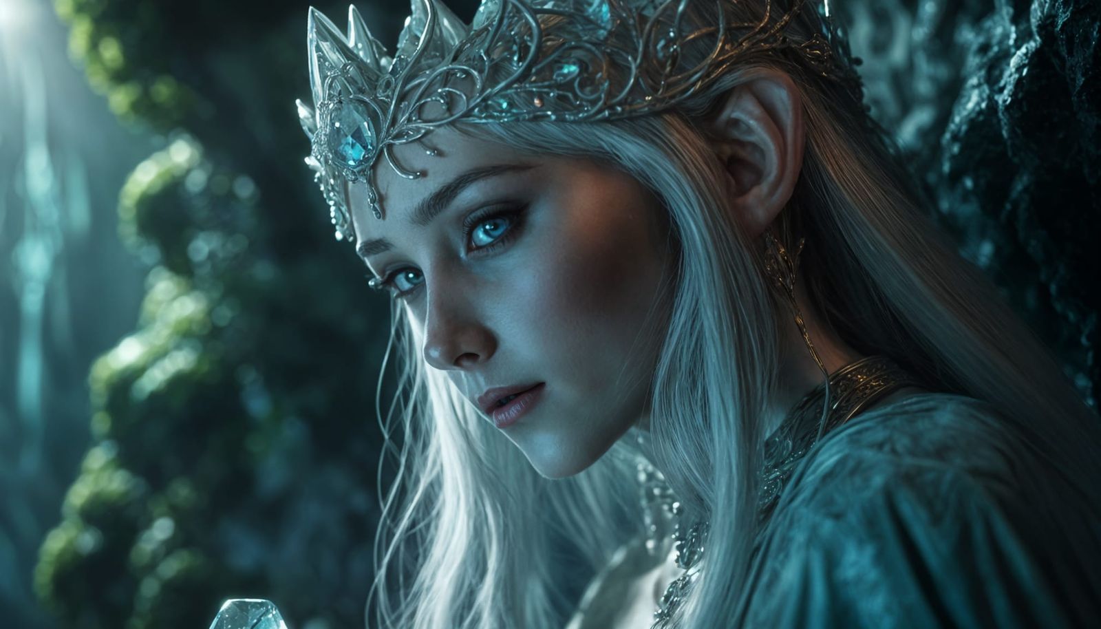 Ethereal Elf Maiden with Crystal in Grotto