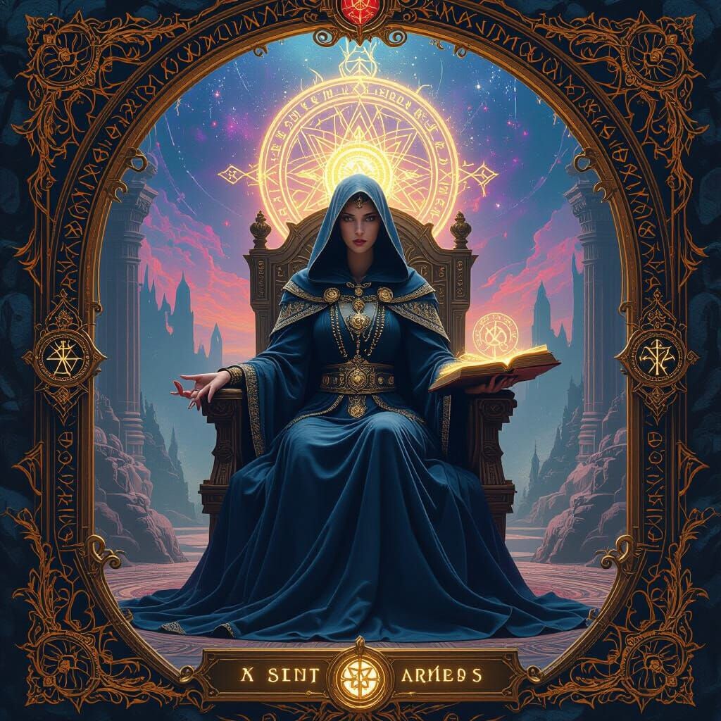 High Priestess in Dreamscape with Alchemy Symbols