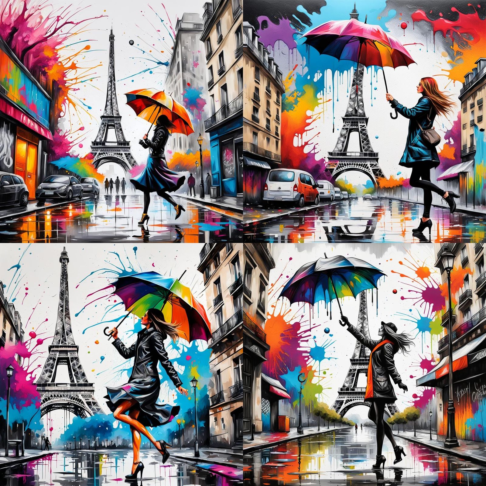 Eiffel Tower Graffiti Art: Girl Dancing in Street Style