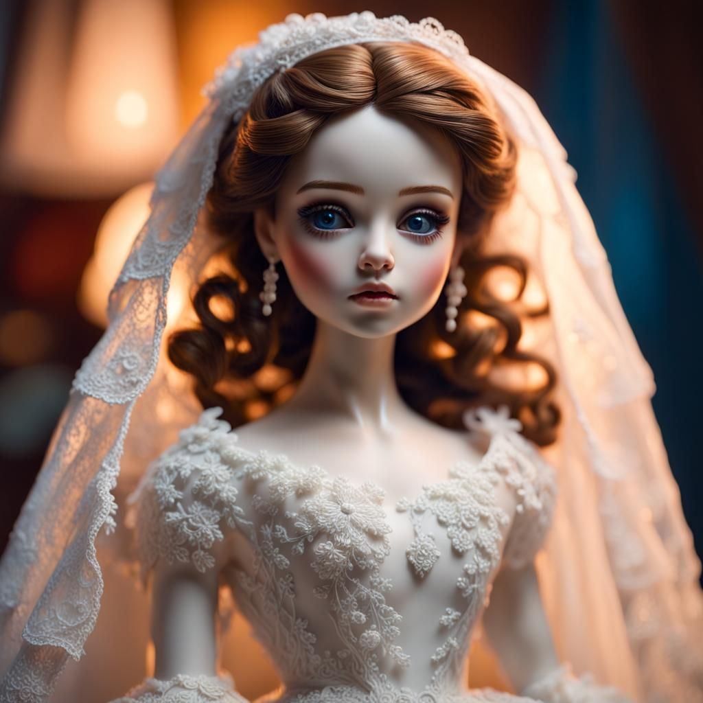 Hyperrealistic Porcelain Doll in Wedding Dress