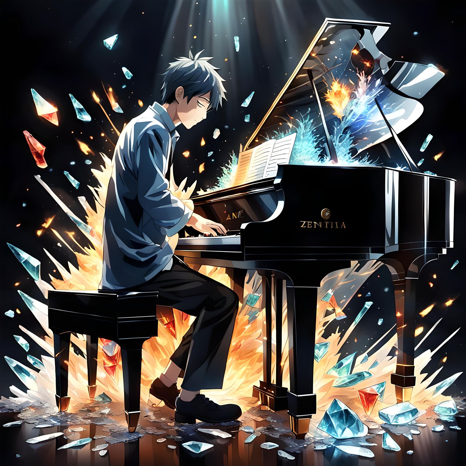 Crystal Piano Man in Anime Style