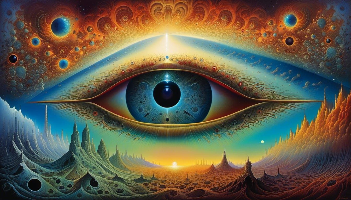 Surreal Cosmic Eye Dreamscape in Alcohol Ink Style