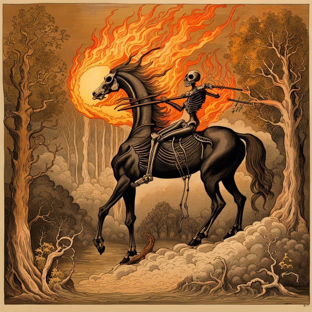 Fiery Centaur Skeleton in Ancient Greek Style