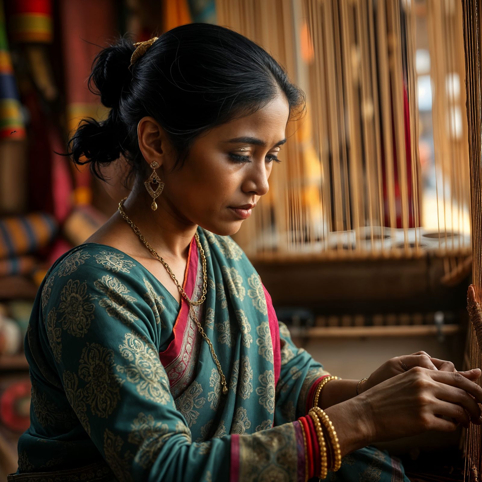 Indian Weaver in Varanasi Handloom Tradition