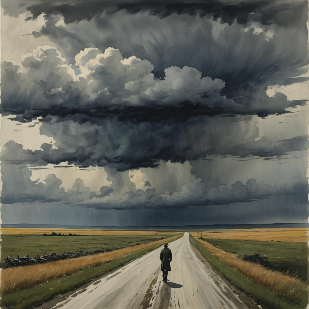 Lone Wolf Watercolor Painting in Impressionist Style