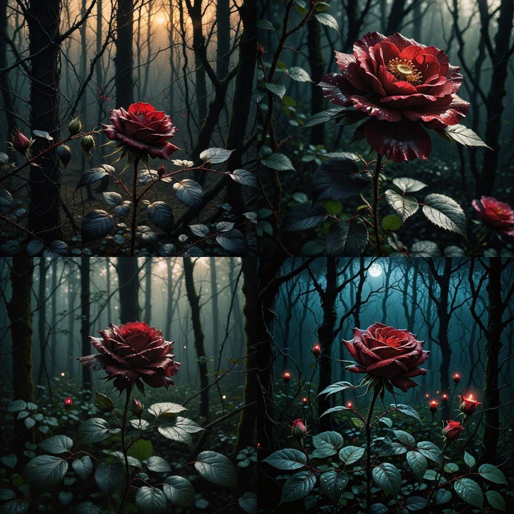 Mystical Rose Unfurls in Dark, Enchanted Forest