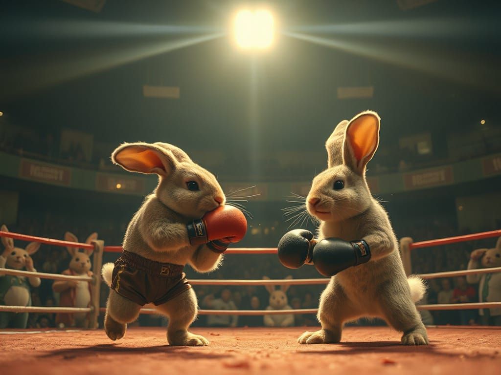 Cuddly Bunny Rabbits Box in Dramatic Stadium Lighting