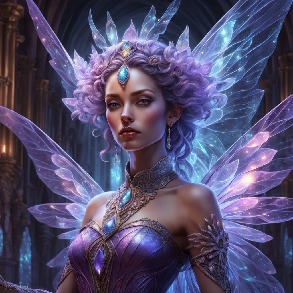 Crystal Fairy in Subterranean Cathedral, Fantasy Art