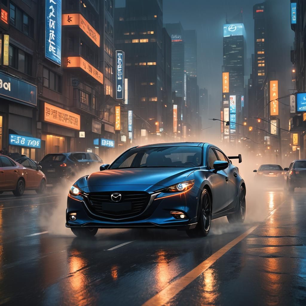 Mazda with Customizations in Neon Cityscape