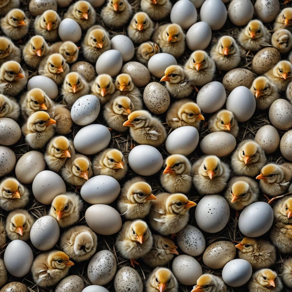 Hyperrealistic Image of Chicks Hatching from Eggs