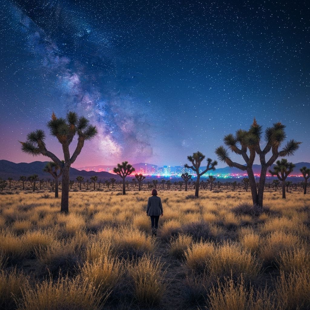 Lone Wanderer Among Joshua Trees at Night
