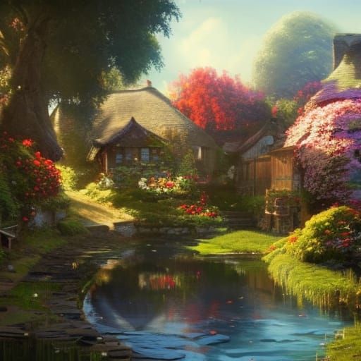 Cottagecore Village with Lush Flower Garden in 8K