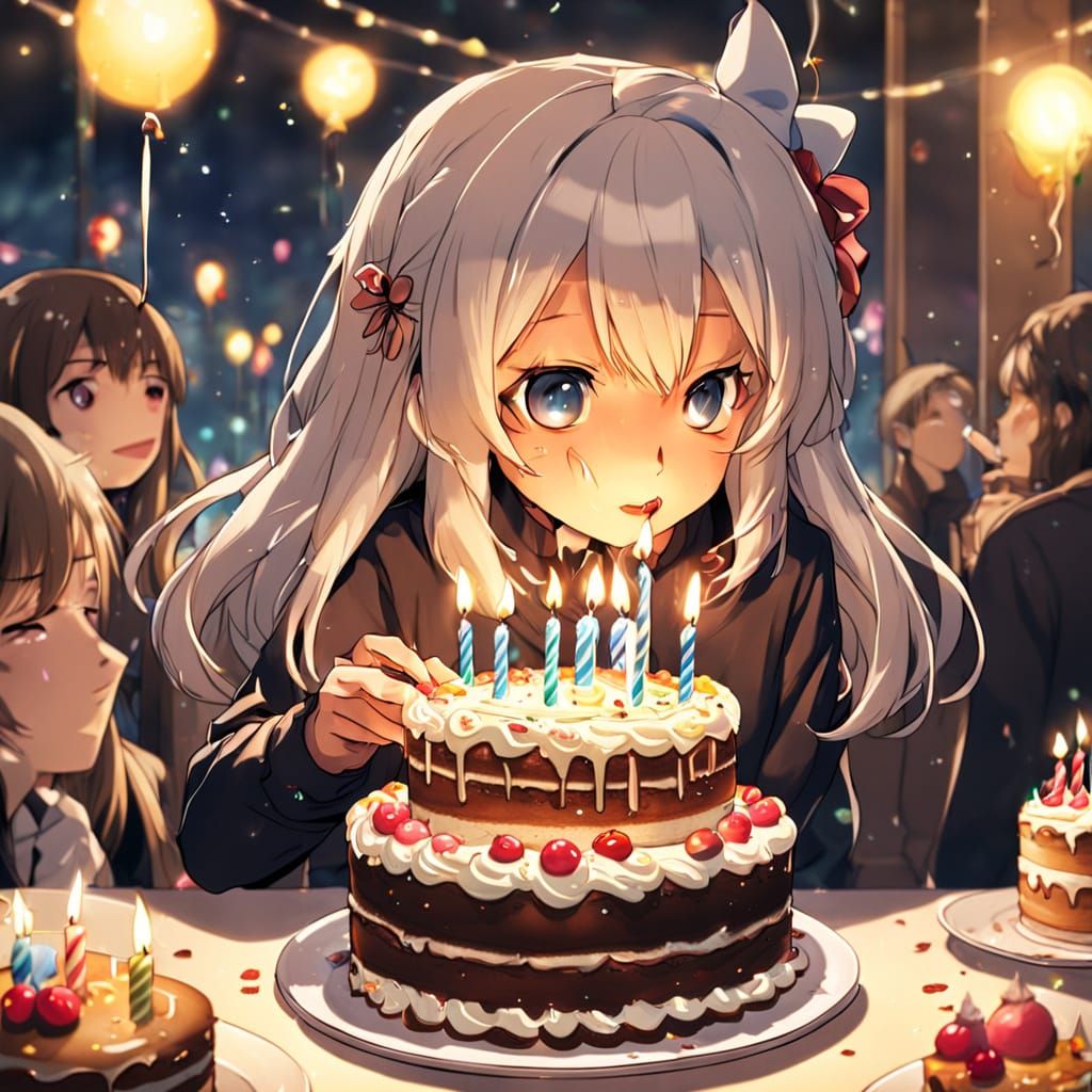 Anime Birthday Girl Blows Out Candles