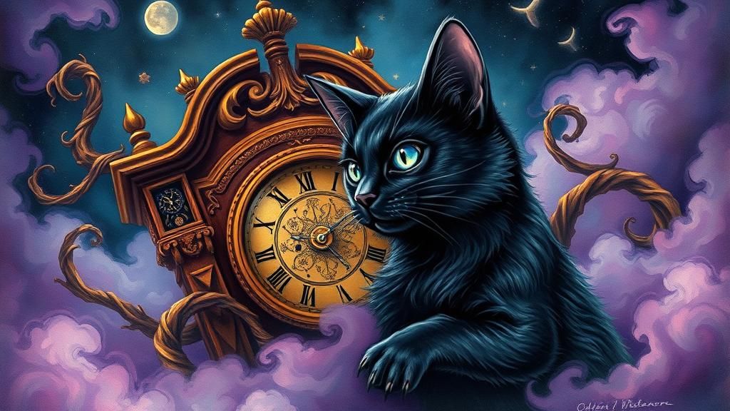 Clockwork Cat Consumed by Time: Surreal Art