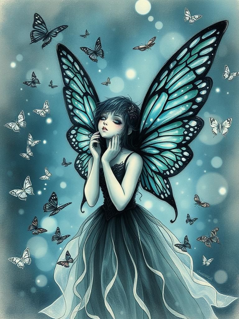 Mystical Gothic Fairy with Ethereal Butterflies