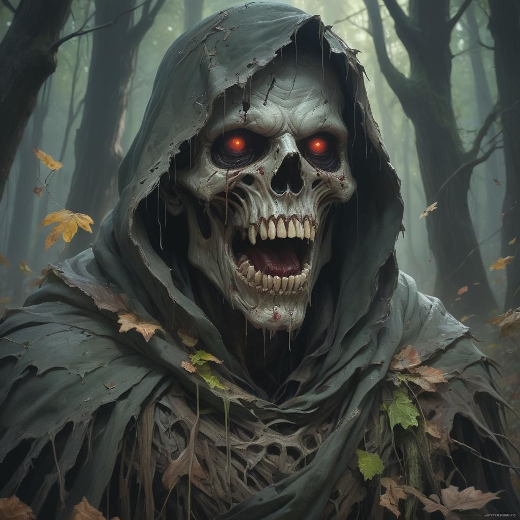 Ghoul Rises: Hyperdetailed Portrait in Dark Forest