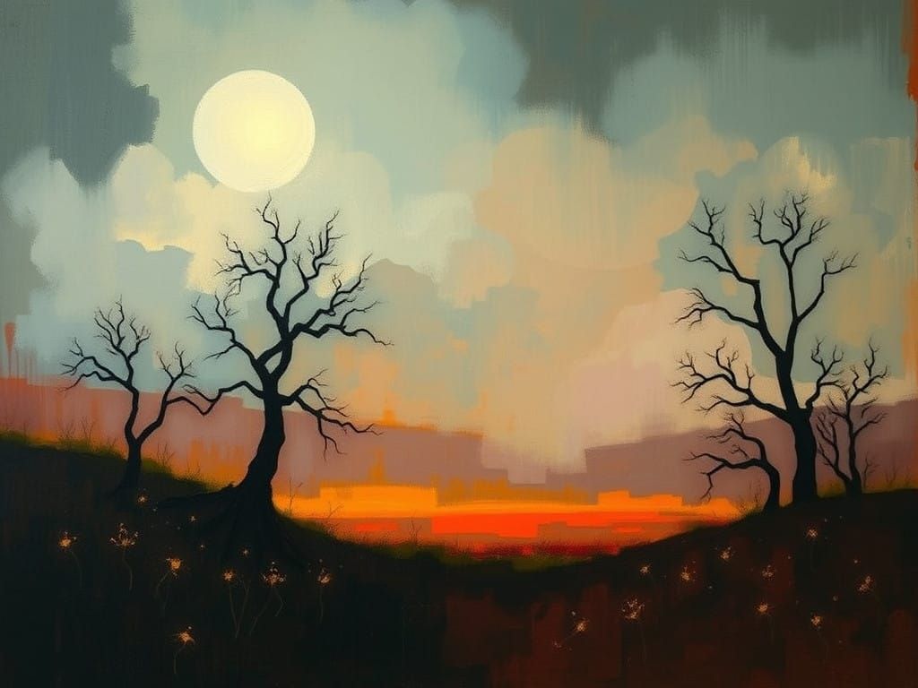 Dreamlike Symbolist Landscape in Art Nouveau and Abstract Ex...