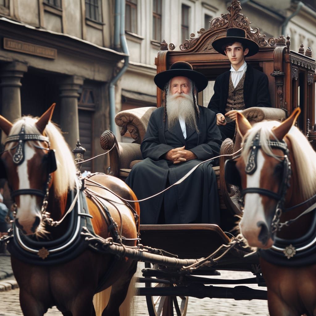 Rabbi in 18th Century Carriage with Driver