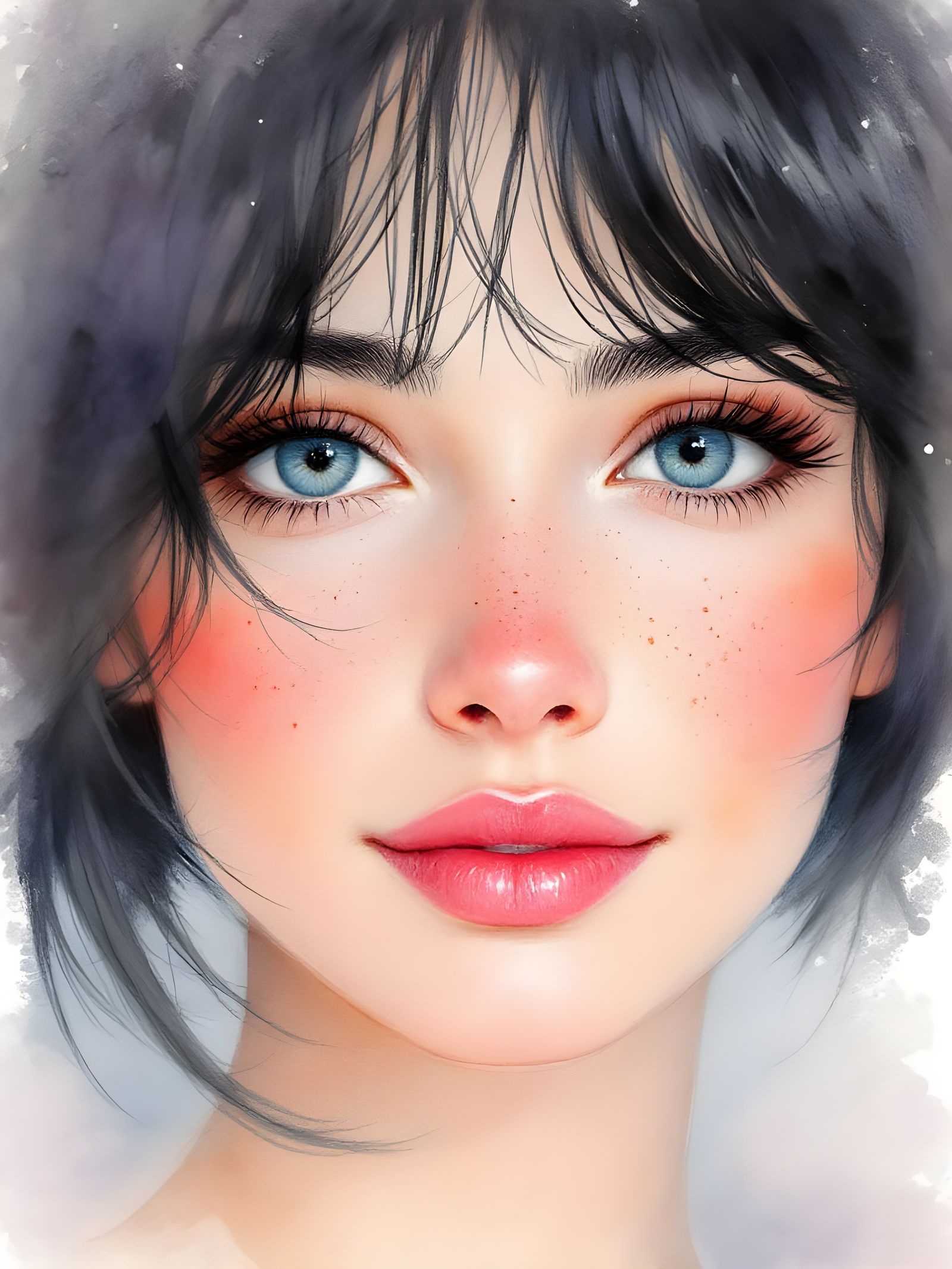 Watercolor Portrait of a Woman with Blue Eyes