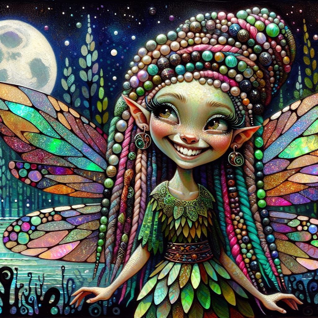 Whimsical Fairy of Middle-Eastern Descent in Vibrant Stained...