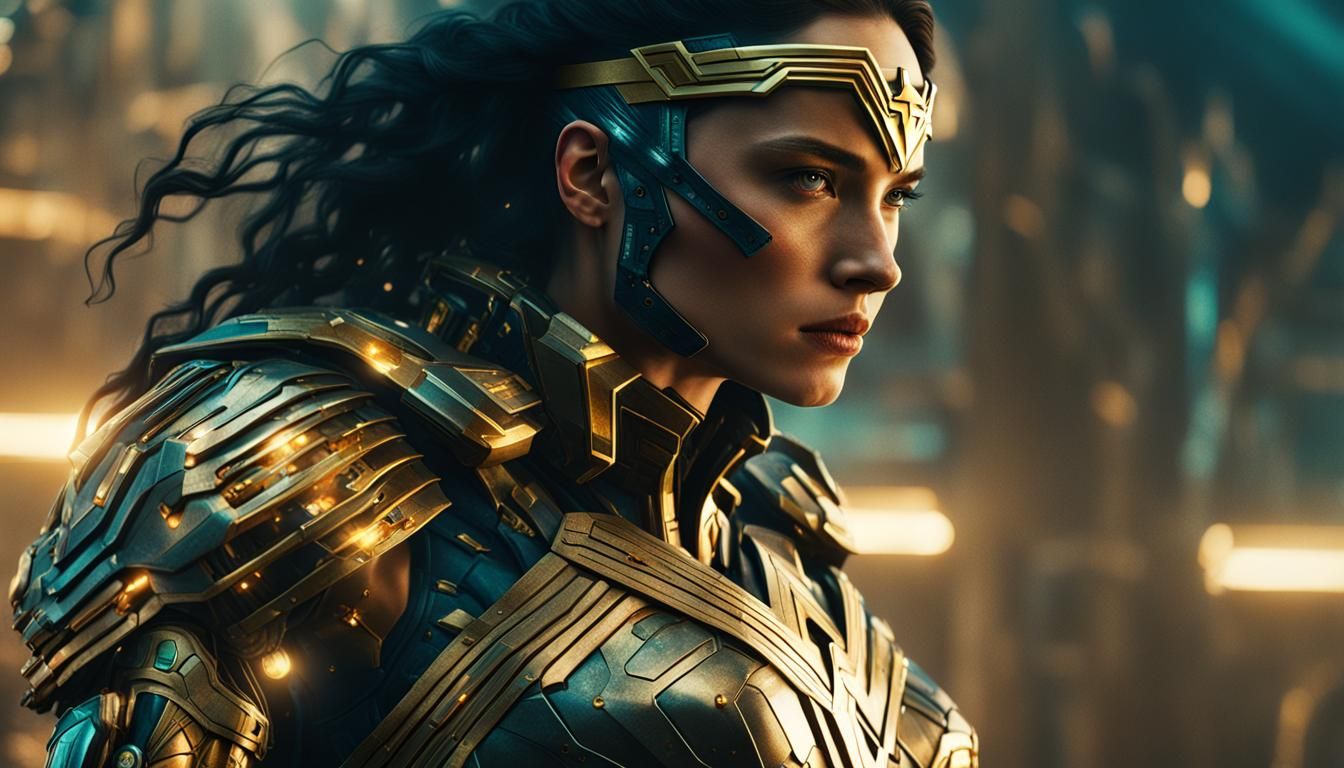 Wonder Woman in Cyberpunk Armor, Dystopian Academia