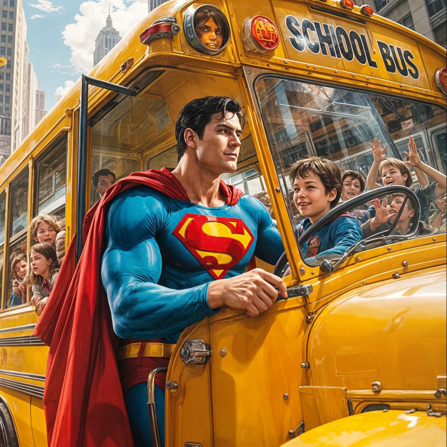 Superman Drives a School Bus as Comic Art