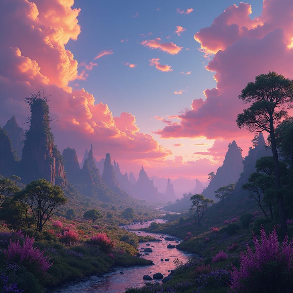Ethereal High-Fantasy Landscape with Mythical Beings in a Dr...