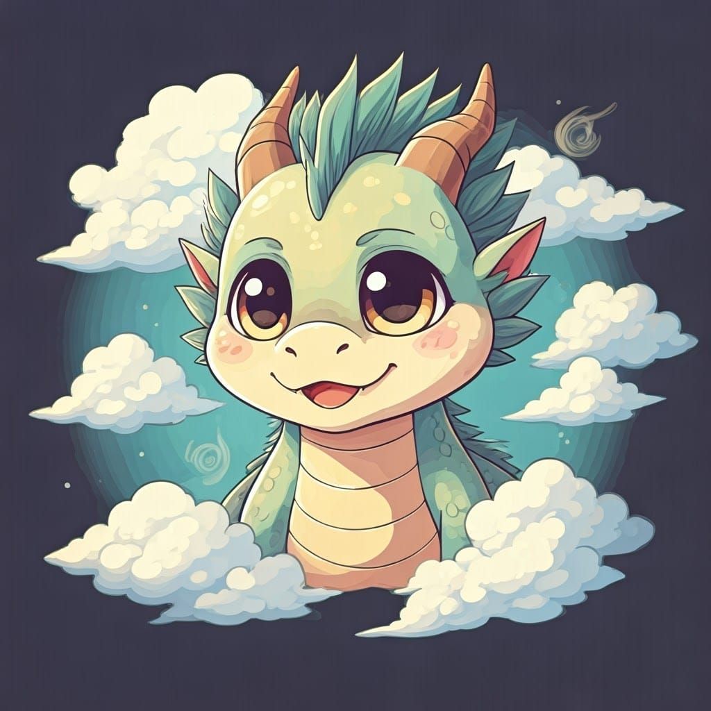 Whimsical Chibi Dragon in Japanese Anime Style
