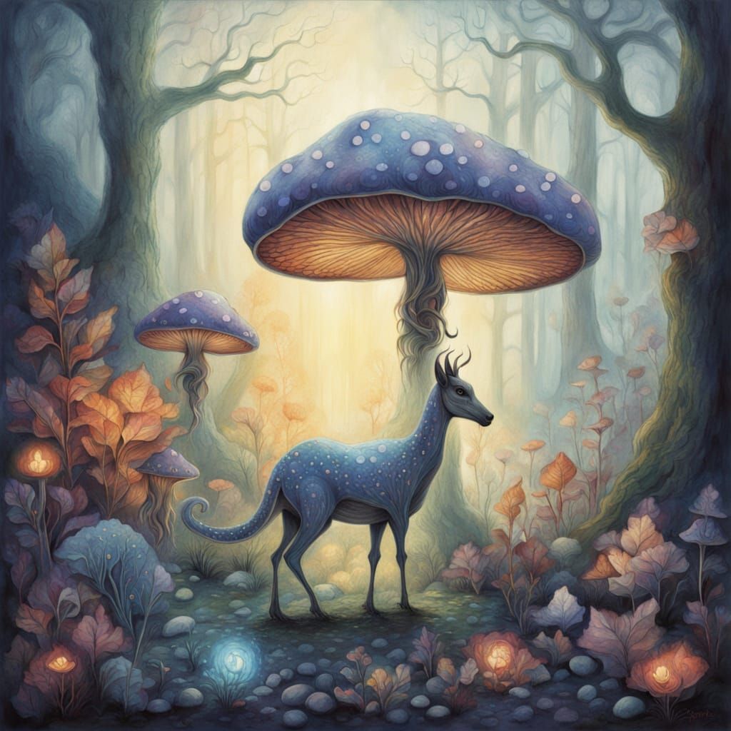 Anthropomorphic Forest Creature in Ethereal Luminescent Mist