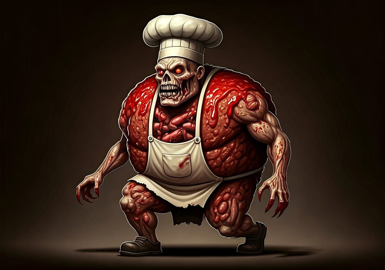 Zombie Meatloaf Chef in Horror Comic Style