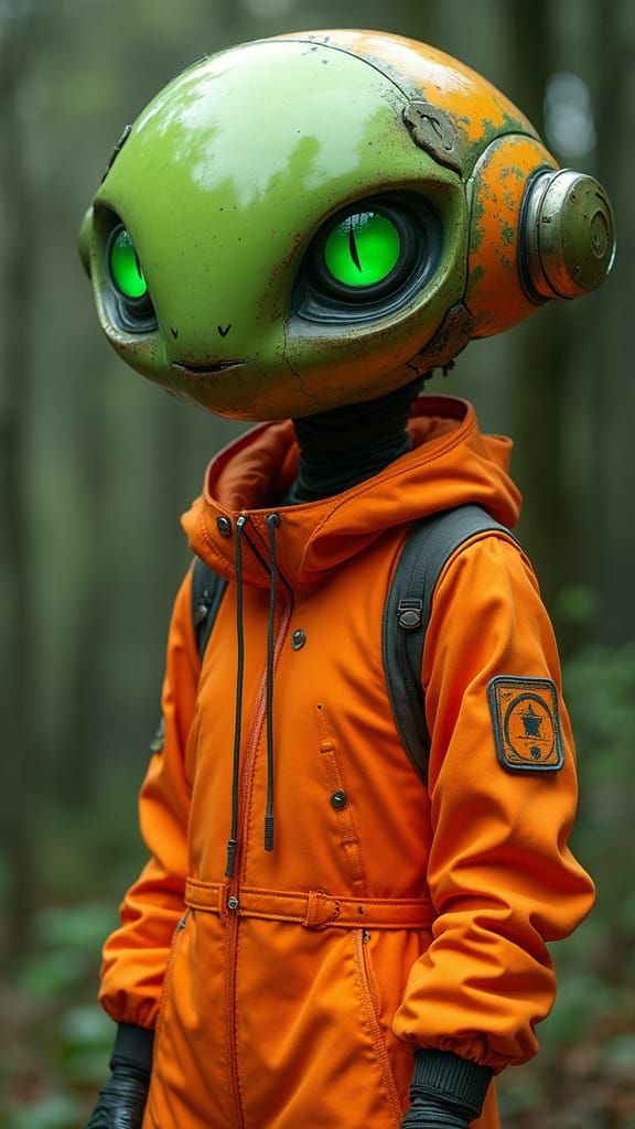 Alien in Fluorescent Jumpsuit: Futuristic Digital Art