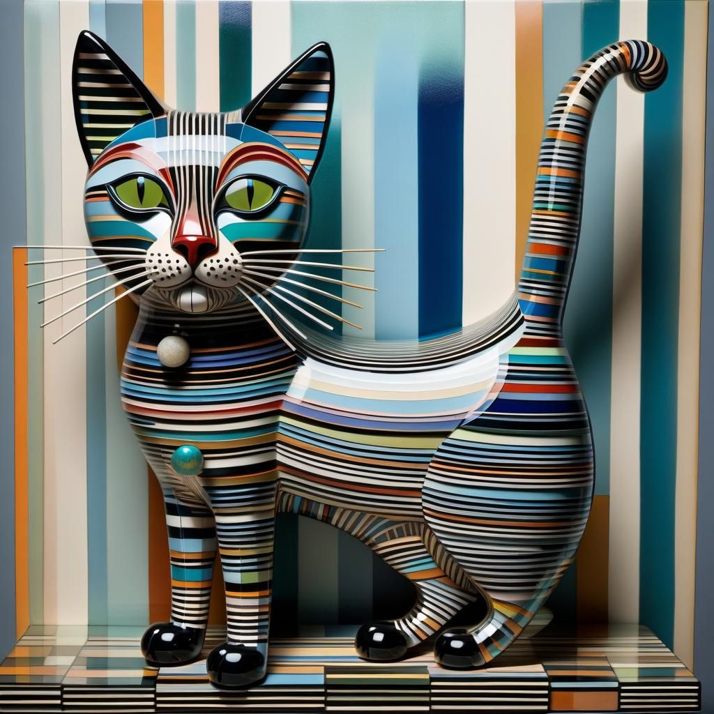 Striped Glass Cat: Whimsical 3D Artwork