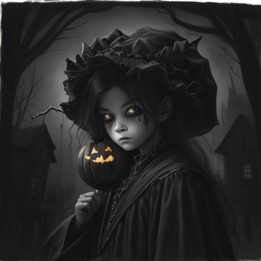 Spooky Halloween Scene in Charcoal Illustration