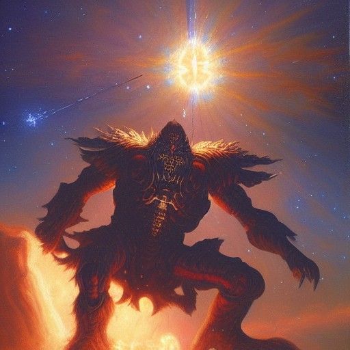 God of Light vs Void Monster Oil Painting