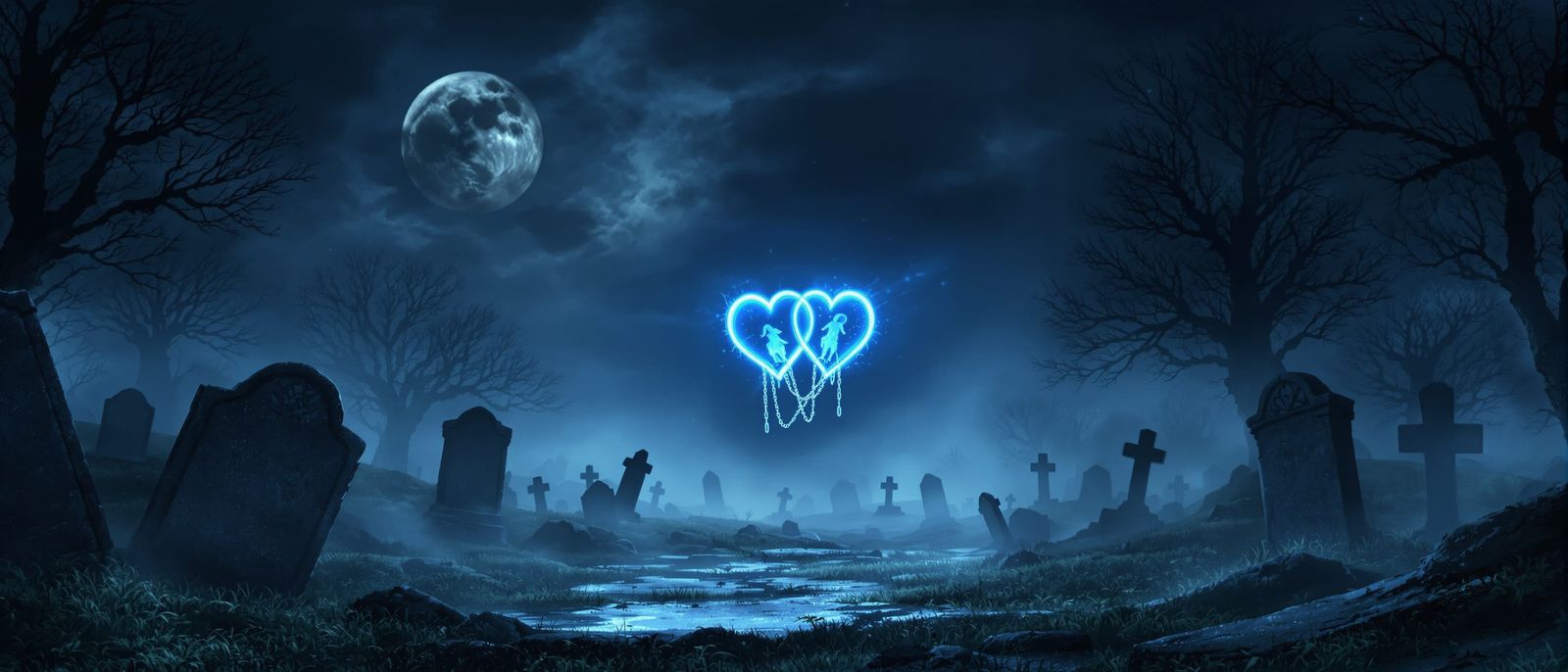 Ethereal Hearts in Moonlit Graveyard