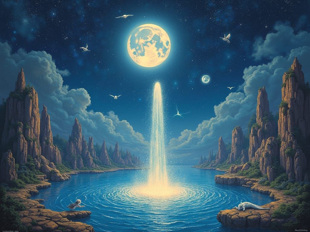 Celestial Fountain Flowing with Liquid Moonlight