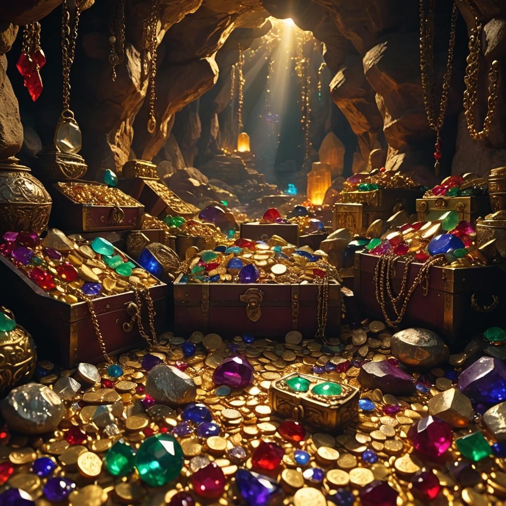 Majestic Arabian Nights Treasure Trove with Golden Lighting...