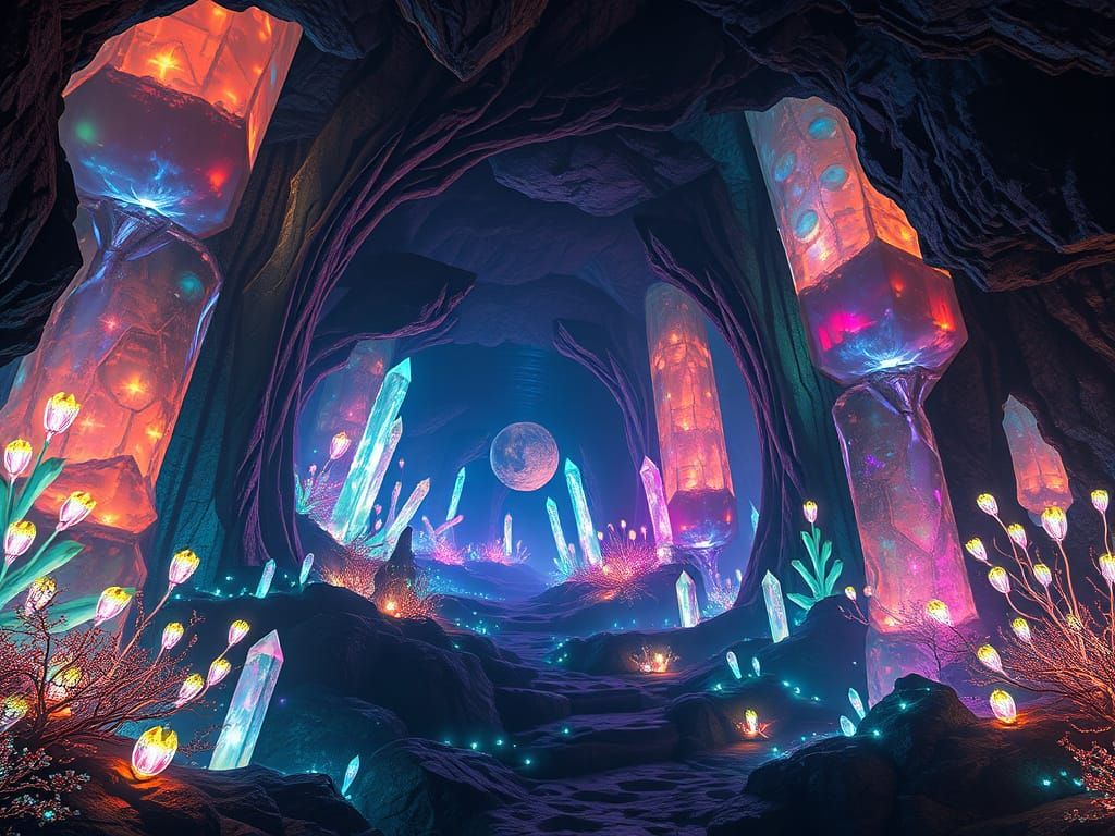 Bioluminescent Crystals Light a Mystical Underground Cavern