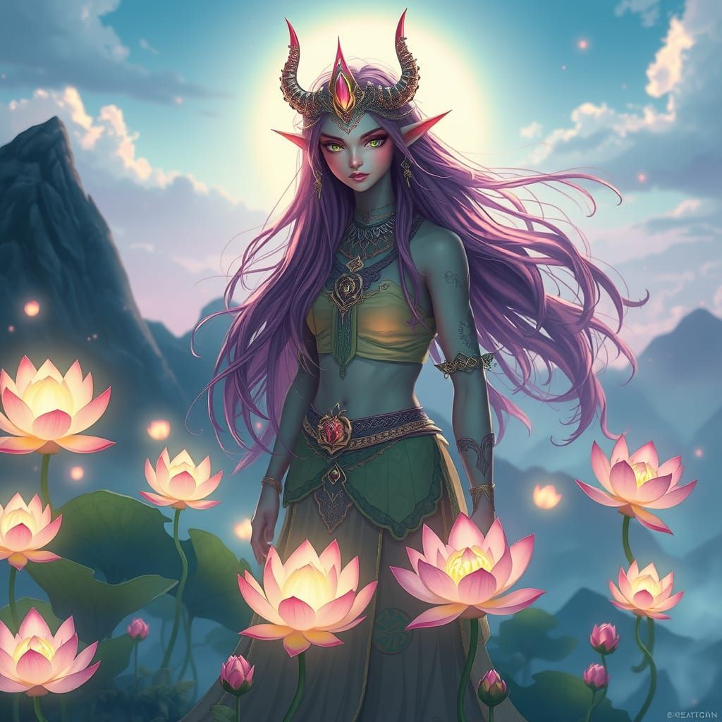 Surreal Lotus Bloom on Majestic Mountain Peak