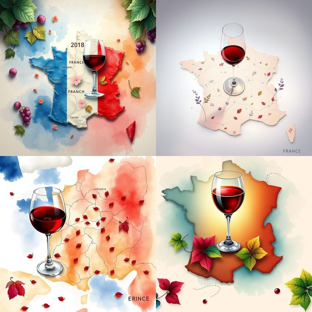 Surreal French Wine Regions Map in Deep Colors